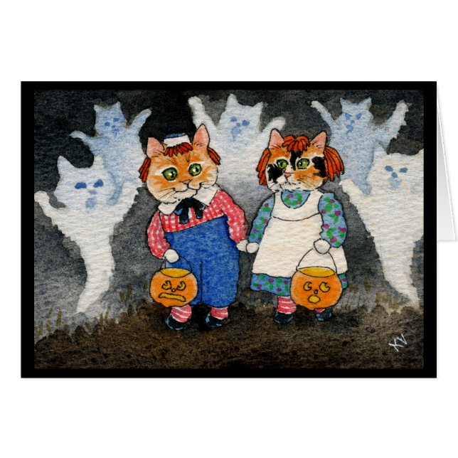 Cute Cat Halloween Spöken Pumpkin Hälsningskort (Framsidan Horizontal)