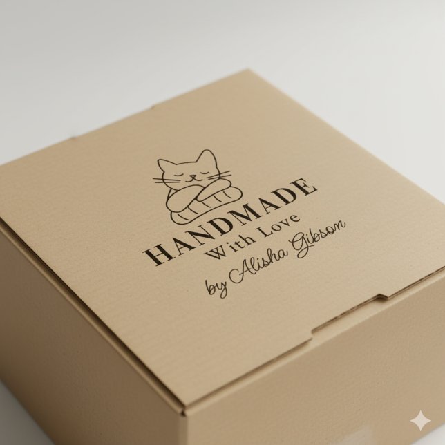 Cute Cat Handmade with kärlek, Large Rubber Frimär Stämpel (Skapare uppladdad)