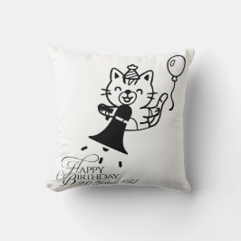 Cute Cat Happy Birthday Throw Pillow Kudde