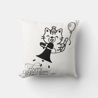 Cute Cat Happy Birthday Throw Pillow Kudde