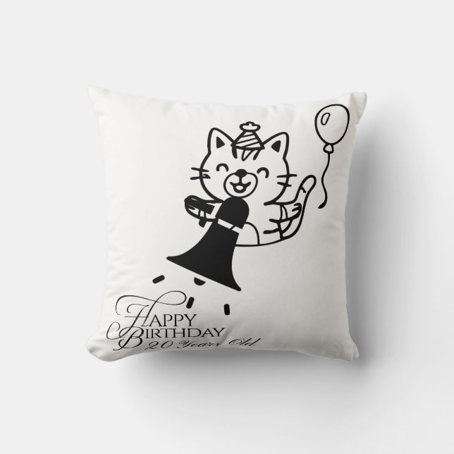 Cute Cat Happy Birthday Throw Pillow Kudde (Framsida)