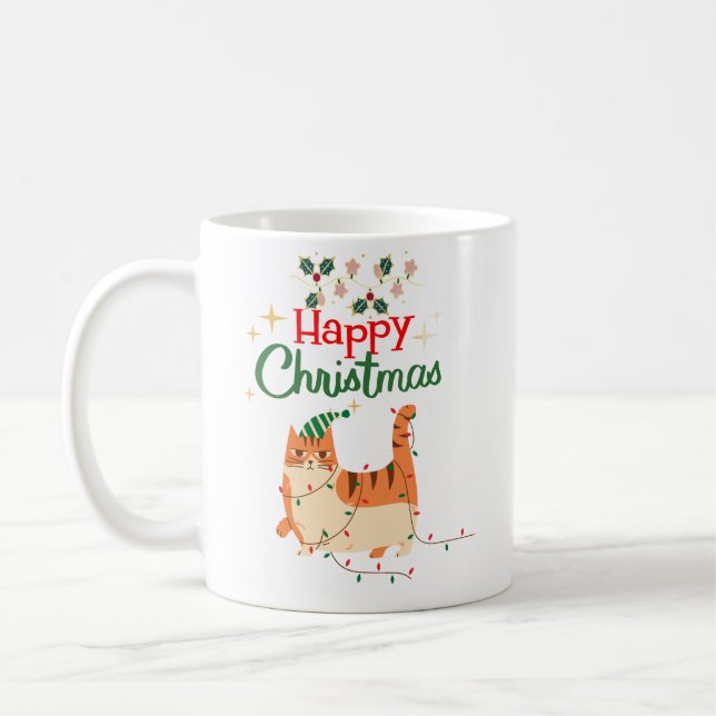 Cute Cat 'Happy Christmas' Holiday Mug Kaffemugg (Vänster)