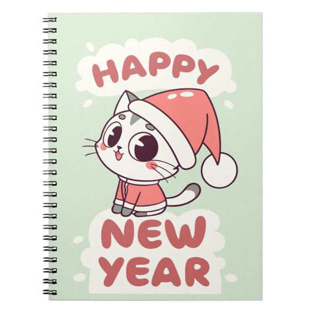 cute cat  happy new year notebook anteckningsbok (Framsidan)