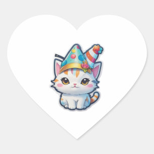 Cute cat har ett nytt år party hjärtformat klistermärke