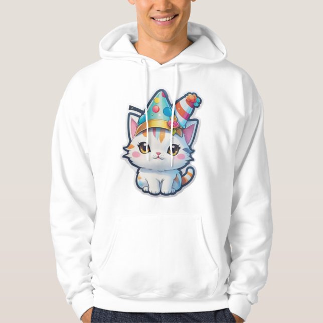 Cute cat har ett nytt år party hoodie (Framsida)