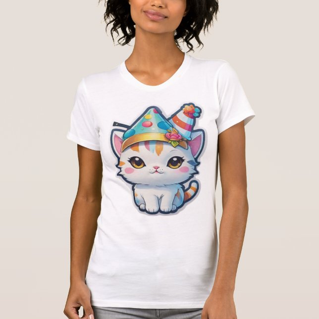 Cute cat har ett nytt år party t shirt (Framsida)
