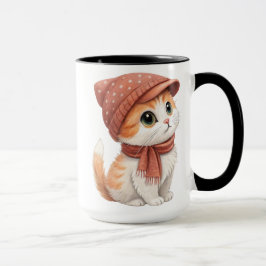 Cute Cat, Hat och Scarf Pastel Färg Mugg