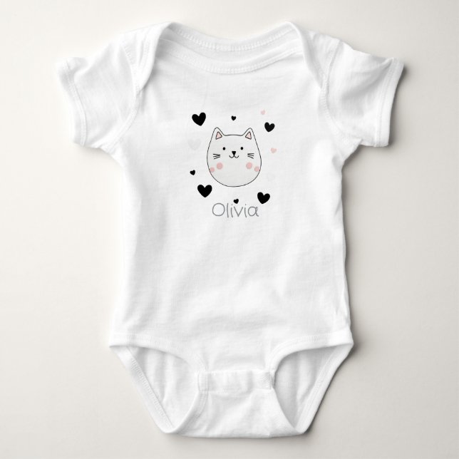 Cute Cat Heart Baby Body T Shirt (Framsida)