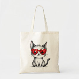 Cute Cat Heart Glasses Tote Bag Tygkasse