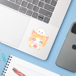 Cute Cat Heart Hands with Hamster on Head Sticker Klistermärken