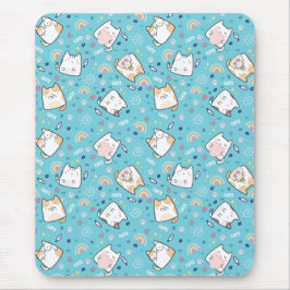 Cute Cat Heart Light Blue Mouse Pad Musmatta