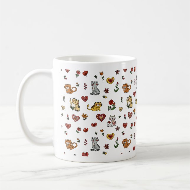 Cute Cat & Heart Mugg: Purrect for Cat Lovers Kaffemugg (Vänster)