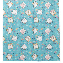 Cute Cat Heart Rainbow Tass Fish Light Blue Themme