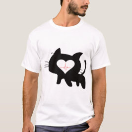 Cute Cat Heartbeat Minimalist Black Cat Love T Shirt