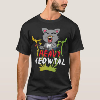 Cute Cat Heavy Meow Metal Music Lover Guitar funny T Shirt