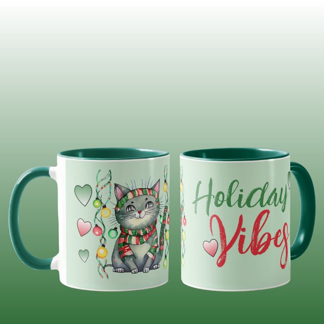 Cute cat helgdag vies grönt jul mugg (Skapare uppladdad)