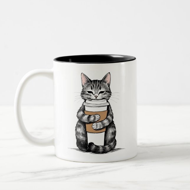Cute Cat Holding Coffee Kopp (Vänster)