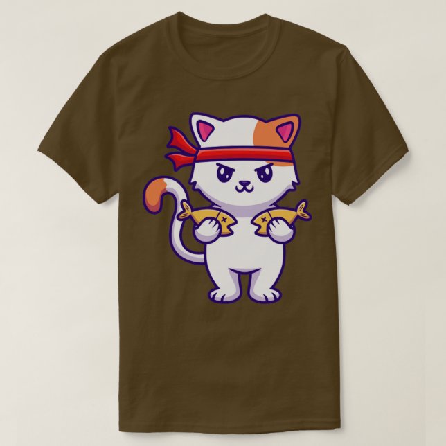 Cute Cat Holding Fish 1 T Shirt (Design framsida)