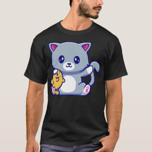 Cute Cat Holding Fish T Shirt