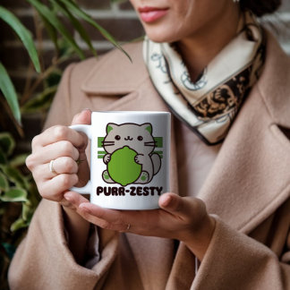 Cute Cat Holding Lime Pun Kaffemugg