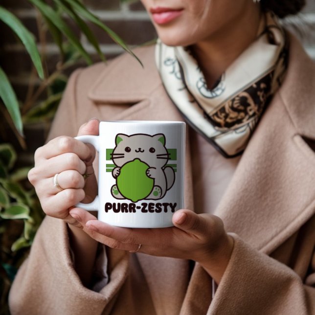 Cute Cat Holding Lime Pun Kaffemugg (Skapare uppladdad)