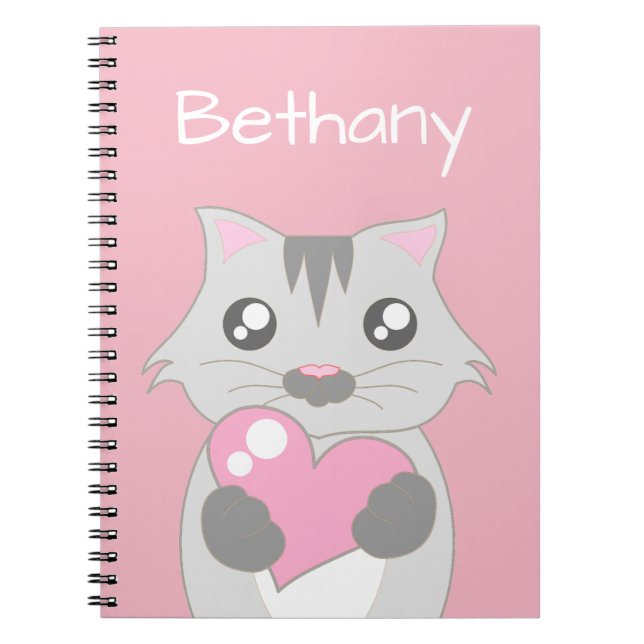 Cute Cat Holding Rosa Heart Personlig Anteckningsbok (Framsidan)