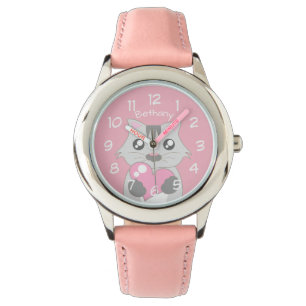 Cute Cat Holding Rosa Heart Personlig Armbandsur