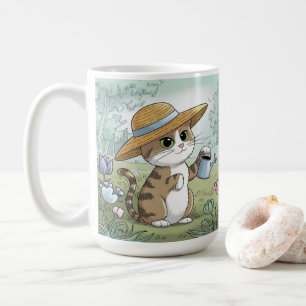 Cute Cat Holding Watering Can Garden Kaffemugg