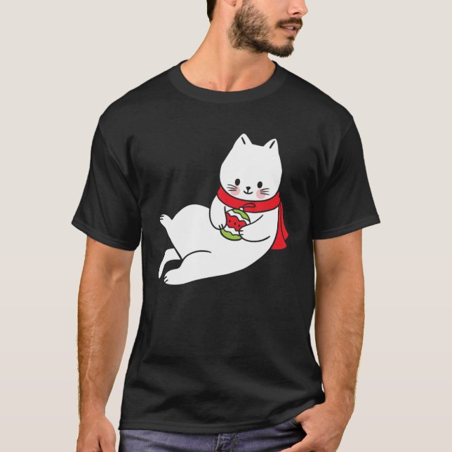 Cute Cat Holt jul Bulb Julafton Cats Älskare P T Shirt (Framsida)