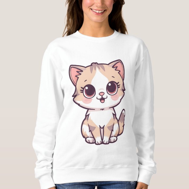 Cute Cat Hoodie for Women Kawaii Kitty T Shirt (Framsida)