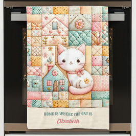 Cute Cat House Quilt Patchwork Pastel Custom Name Kökshandduk