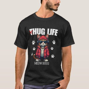 Cute Cat Hug Life Meow Chef Thug Gangster Hiphop L T Shirt