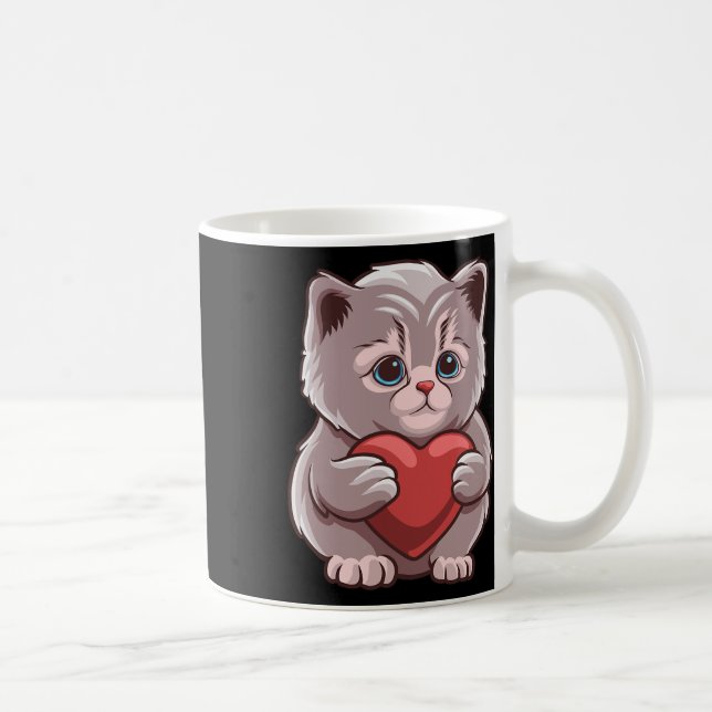 Cute Cat Hugger Valentine Heart Kattunge Kärlek Ca Kaffemugg (Höger)