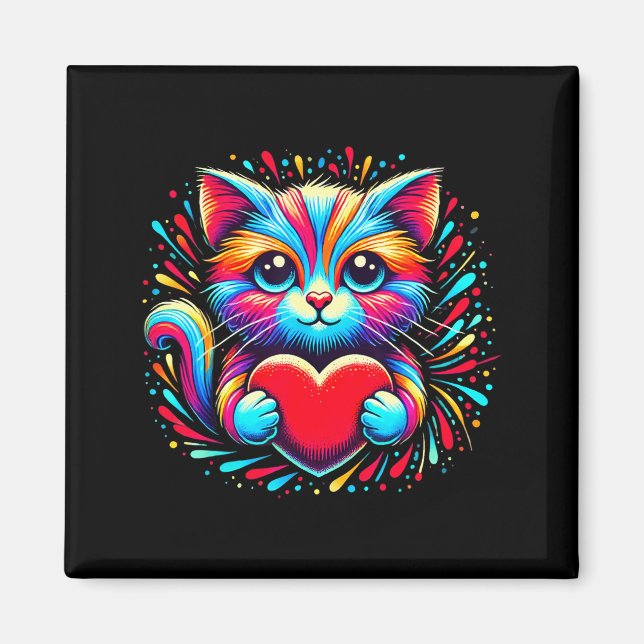 Cute Cat Hugging Valentine Heart Kitty Love Cat Ki Magnet (Framsidan)