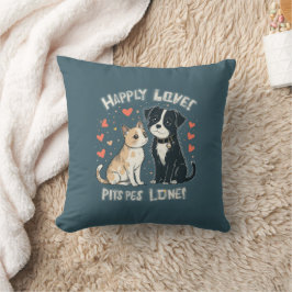 Cute Cat & Hund Funny Tecknad Pet Cushion Kudde