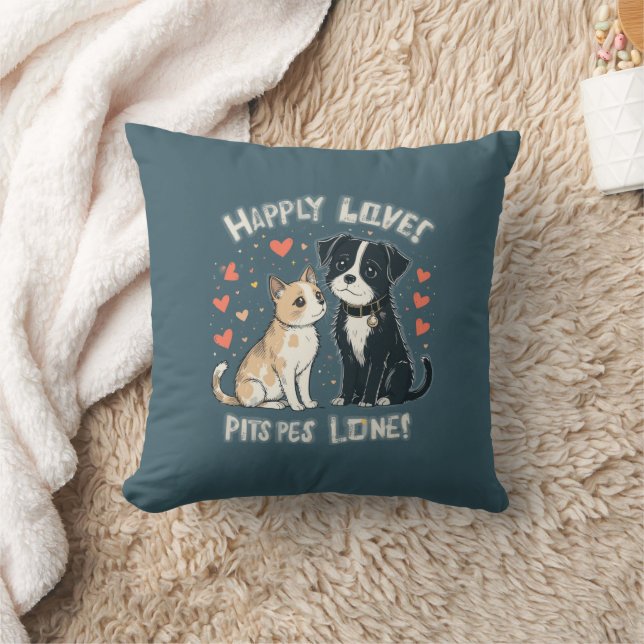 Cute Cat & Hund Funny Tecknad Pet Cushion Kudde (Filt)