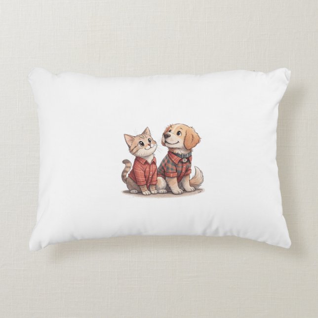 Cute Cat & Hund i Play Pillow - Mysigt Pet Prydnadskudde (Framsidan)