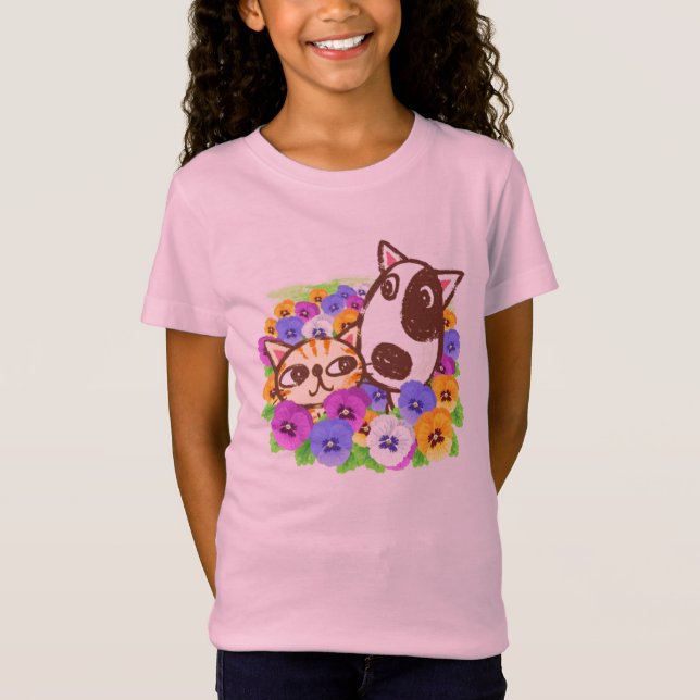 Cute Cat & Hund T-Shirt (Framsida)