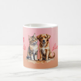 Cute Cat & Hund Vattenfärg Kaffemugg