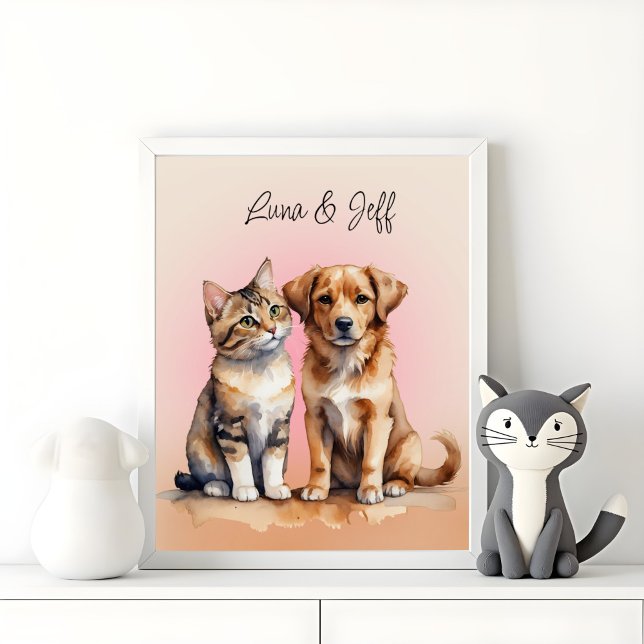 Cute Cat & Hund Vattenfärg Poster (Skapare uppladdad)