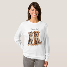 Cute Cat & Hund Vattenfärg T Shirt