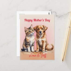 Cute Cat & Hund Vattenfärg Vykort