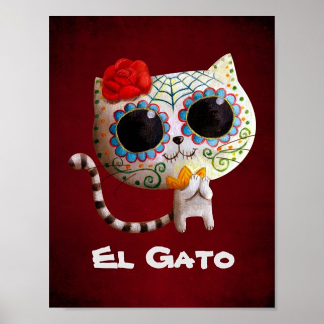 Cute Cat i Day of the dead Poster (Framsidan)