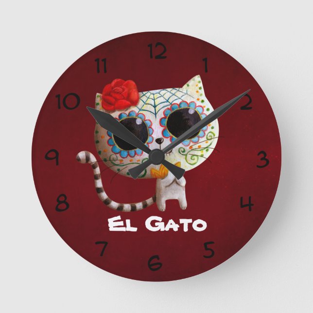 Cute Cat i Day of the dead Rund Klocka (Framsida)