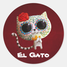 Cute Cat i Day of the dead Runt Klistermärke