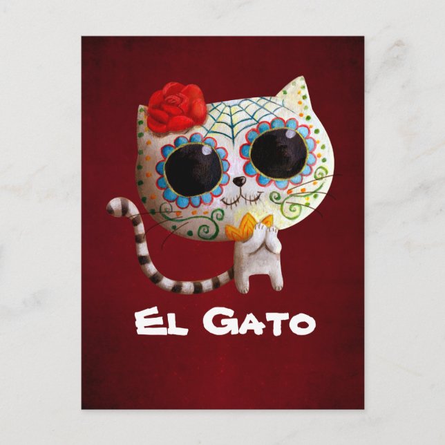 Cute Cat i Day of the dead Vykort (Framsida)