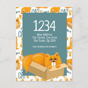 Cute Cat i en låda - vi har Flyttat hem Vykort