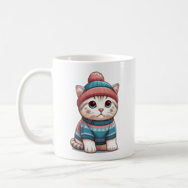 Cute Cat i en sötare och en beanie Kaffemugg (Vänster)
