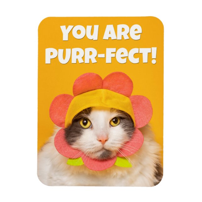 Cute Cat i Flower Hat Humor Magnet (Vertikal)