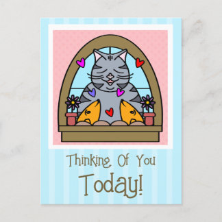 Cute Cat i fönstret med fisktanke på dig Vykort